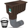 Millto Pozzetto Di Scarico Per Grondaia 110/125 mm Raccoglitore Pluviale Da Giardino Apribile Innesto Tubo Pluviale Pozzetto Di Ispezione Con Griglia Tubo Flessibile 340‑400 Marrone