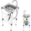 HuKaiL Lavello da incasso in acciaio INOX, mobiletto per lavello da cucina con rubinetto a 360° e piano orizzontale, lavello completo per uso commerciale con capacità di carico 60Kg, 38 * 33 * 83cm