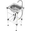 KLOOLIVE Lavello autoportante in acciaio inox, 38 x 33 x 83 cm, lavabo mobile per esterni, multifunzione, lavello da cucina commerciale con rubinetto e cestello filtro