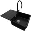 PRIMAGRAN Lavandino da Cucina Nero 78x50cm, Lavello in Granito a 1 vasca + Rubinetto 40x38cm + Set di accessori, Lavabo da Cucina Incasso al Mobile 50cm - Copenhagen Top S497