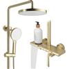 RONMX Set Doccia con Miscelatore Cascata, RSS0700 Moderno Colonna Doccia con Tasti di Pianoforte, 10/252mm Soffione, Portatile a 4 modalità con Doccetta Booster, 59A Tutto Rame, Altezza Regolabile