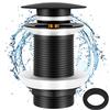 Iyowei Piletta di Scarico Lavabo senza Troppopieno, Scarico Lavandino Bagno Universale Pilette Lavabo G1¼ Pop-Up Valvola di Scarico in Ottone Cromato con 1 Anello di Gomma di Ricambio, Nero