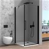 Inbagno Box Doccia Angolare 70x80 Cm (H 195) Linea Neos - Porta Battente Con Lato Fisso - Cristallo Trasparente 6 Mm - Profili In Alluminio Nero