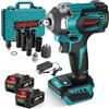 ONEVAN avvitatore a impulsi a batteria, 700Nm 1/2 avvitatore ad impulsi elettrico con 2x3.0Ah batteria, 4 velocità, brushless chiave a percussione senza fili, pistola a impulsi incluse 6 bussola