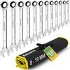 BLOSTM Set di chiavi a cricchetto, 12 pezzi, set di chiavi metriche da 8 mm a 19 mm, in acciaio Cr-V, chiavi combinate per riparazioni fai da te, auto e bici, con custodia