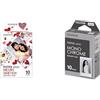 Fujifilm instax mini film 10 shot pack, bordo CUORI & instax mini Film Pellicola Istantanea per Fotocamere, Formato 46x62 mm, 10 shot, Monochrome