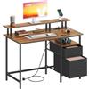 VASAGLE Scrivania per Computer con Cassetti in Tessuto, Supporto per Monitor, Scrivania da Ufficio, 2 Prese AC, 2 Porte USB-A, 120 x 60 cm, Marrone Vintage LWD093K01V1