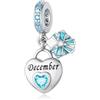 HappyStar Pietra di nascita a forma di cuore in argento 925 perline per ciondolo bracciali, compatibile Pandora bracciali europei bracciali donne originale pietra Natal Charms, Argento sterling