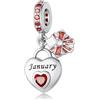 HappyStar 925 Sterling Silver Heart Zirconia Birthstone Charms for Bracelets Bead Charm Dangle Loving Pendant Compatible Pandora Bracelets Happy Birthday Gift for Women