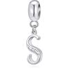 GLOWDAS Lettera S Charms Iniziale S Alfabeto Ciondolo Perline, Argento Sterling 925 Letra Ciondolo con CZ Chiaro, Fit Pandora Serpente San Valentino Braccialetto, Regali per Sorella/Matrigna/Figlio