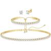 Diamday Set di Gioielli per Donna Ipallergenico Collana Tennis Bracciale Orecchini Argento 925 Orecchini a Lobo Regali di Gioielli per Matrimonio Damigelle Prom Accessori per Abiti