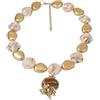 Generic Collana girocollo con perline in marmo e ciondolo a forma di conchiglia floreale, color oro