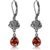 PARYFO Orecchini a forma di rosa nera in argento sterling 925, con rosa gotica, orecchini a goccia, con zircone rosso, nero, gotico, regalo per donne e ragazze, in argento sterling