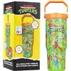 Get Trend Tartarughe Ninja Bicchiere Termico 30oz (850ml), Borraccia Termica Senza BPA Acciaio Inox con Cannuccia, Coperchio Ermetico e Manico, Freddo 12 Ore Caldo 5 Ore (Multi TMNT)