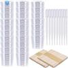 Yuaaoh 100Pz Misurino Graduato 30 ml 100Pz Bastoncini di Legno con 100Pz Pipette Contagocce 3ml, Misurini Dosatori Plastica per Mescolare la Resina Epossidica Vernice Macchia (300Pz)