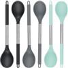 CHUENKUK 6 Cucchiai da Portata in Acciaio Inox e Silicone, 33,5 x 6,5 cm, Mestoli Cucina Antiaderenti per Servire, Nero Grigio Menta