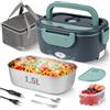 Adiwo Scaldavivande Elettrico Portatile con Borsa Termica, 80W 1,5L Porta Pranzo Termico, Acciaio Inox Rimovibile Portapranzo Termico Elettrico per Auto Camion e Ufficio, Forchetta Cucchiaio, Verde