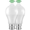 Weskjer Lampadine a LED B22 con sensore di movimento, confezione da 2 lampadine a baionetta a LED B22, 12 W, 1020 lm, 6000 K, bianco freddo, CIR>85, IP42, impermeabili, a risparmio energetico