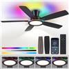 BYKISTOK Ventilatore da soffitto a incasso con luce RGB - Ventilatore da soffitto nero da 132 cm con motore silenzioso reversibile, dimmerabile LED 3CCT, profili moderni ventilatori da soffitto