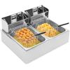 JUDEMII Friggitrice elettrica doppia in acciaio inox, 6+6L, 2,5 KW+2,5 KW, friggitrice commerciale a due contenitori con controllo indipendente della temperatura e 2 cesti filtranti, 55 x 44 x 15 cm