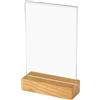 HMF 46940 Espositore da Tavolo in Acrilico con Base in Legno | DIN A6 Verticale | Trasparente