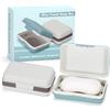 Alyvisun 2 Pezzi Porta Saponetta da Viaggio con Coperchio, Porta Sapone Portatile, Portasapone da Viaggio con Fondo Rialzato, Impermeabile e Antivivolo per Doccia, Esterno（Verde + Grigio）