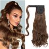 Cybelleza Posticci per Capelli Extension Clip Coda di Cavallo Ponytail Wrap Around Parrucchino Mossi Ondulati Sintetici Finti Lunghi Naturali, Marrone Castagna