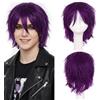 S-noilite Unisex Parrucca Corta Lisci Cosplay Anime Costume Capelli Coda Ondulata Parrucche Complete per Donne Uomini Maschili Halloween Festa in Maschera,Viola