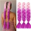 JIAMEISI Jumbo, extension per capelli intrecciati (Rosa-Lila Ombré, 61 cm/24 pollici, confezione da 3 pezzi)