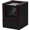 Mcbazel Scatola Carica Orologio Automatici, Single Watch Winder Box Pelle Sintetica Carbon Fiber Pattern Watch Case with EU Plug - Black/Red