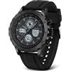 PINIDOUS Orologio Uomo Sportivo Militare Impermeabile Analogico Digitale in Acciaio Inossidabile con Sveglia, Cronometro, LED, Suoneria Oraria - Multifunzione (Nero)