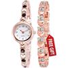 Acnos® Orologio analogico da ragazza di alta qualità, a forma di cuore, con cinturino in oro rosa, 2 pezzi, Oro rosa/nero, Free, Bracciale