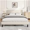 FAAMEPBO Struttura letto matrimoniale imbottita con rete a doghe, letto moderno in tessuto effetto lino, bed frame con testiera alta, supporto stabile in metallo e legno, design silenzioso (Beige, 160x200)