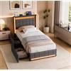 BIYFSDS Letto imbottito con 2 cassetti,letto baule 90 x 200 cm con Led,letto idraulico con USB e tipo,letto singolo 90 x 200,letto imbottito con stoccaggio, telaio letto per 1 persone,senza materasso,lino