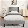 FAAMEPBO Letto singolo 90x200 imbottito con rete a doghe, giroletto singolo in legno e metallo, bed moderno in tessuto effetto lino, testiera alta, robusto e silenzioso (Grigio, 90x200)