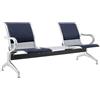 FBasic Panca 3 posti acciaio 183x71x78H argento per sala d'attesa | a disposizione da montare: 3 sedute + Tavolino | Con cuscino per sedile e schienale BLU NAVY 119 | Panchina con braccioli