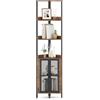 COSTWAY Scaffale Angolare a 6 Ripiani, Libreria Alta 170 cm con Armadietto, Scaffale Industrial per Libri con Ante, Multiuso per Soggiorno, Camera da Letto (Marrone)