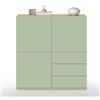 WHOUS Credenza e Buffet GARDA per Soggiorno con 3 Cassetti e 3 Ante, Madia per Salotto, Cucina e Sala da Pranzo in Legno, 102x35x110 cm, Verde Salvia e Rovere Chiaro