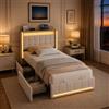 BIYFSDS Letto imbottito con 2 cassetti, letto baule 90 x 200 cm con LED, letto idraulico con USB e Type-C, letto singolo 90 x 200, letto imbottito con vano contenitore, struttura letto per 1 persona, senza