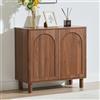 GuannCraft Credenza moderna in legno con lati curvi | Armadio a doppia porta con finitura naturale per soggiorno, sala da pranzo e ingresso (colore noce)