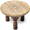 XdeliX Alttavolo, stampa mistica calcata in legno di mango, rotonda, diametro 15 cm x altezza 10 cm, 210 g, piedistallo in legno per cristalli, pietre preziose, statuine, altare, meditazione