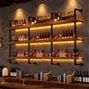 Dernoing 100cm Portabottiglie da Parete in legno Massello, Grande Espositore per Bottiglie di Vino in Industriale Vetrinetta da Bar Con Luce LED,Scaffale Galleggiante Per Cucina, Bar, Caffetteria (100cm)