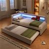 Soweiz Divano letto, letto imbottito, letto con barra luminosa a LED con telecomando alla fine del letto, letto estraibile senza materasso, USB + tipo C, lino (beige, 90 x 200 cm)