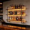 Dernoing Portabottiglie da Parete in legno Massello, Grande Espositore per Bottiglie di Vino in Industriale Vetrinetta da Bar Con Luce LED,Scaffale Galleggiante Per Cucina, Bar, Caffetteria (80cm)