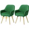 ELUCHANG Sedie da Pranzo Set di 2, 360°Girevole, 12cm Spessore Poltroncina con Braccioli Alti, Verde Velluto Sedie per Cucina, Sala Living e Camera, Carico Max.150 kg, Gambe in Legno