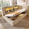 Cayipng Letto singolo con contenitore e ricarica,letto imbottito a L intercambiabile 90x200 cm con LED,2 livelli di scomparti,testiera letto singolo con Telaio a listelli,Struttura letto in ferro, Lino,Beige