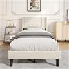 FAAMEPBO Letto singolo 90x200 imbottito con rete a doghe, giroletto singolo in legno e metallo, bed moderno in tessuto effetto lino, testiera alta, robusto e silenzioso (Beige, 90x200)
