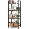 COSTWAY Libreria a 4 Ripiani, Scaffale Portaoggetti con Struttura in Metallo, con Ripiani Aperti e Design Anti-caduta, per Soggiorno Ufficio Casa, 41,5x27,5x100 cm (Marrone)