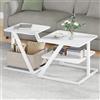 Hzuaneri Set di 2 Tavolini da Caffè con Cesto in Tessuto e Spazio di Archiviazione, Tavolino da Salotto Sovrapponibile per Soggiorno, Camera e Balcone, Bianco, CT22403W
