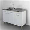 Yellowshop | Mobile cucina sottolavello a 3 ante cm 120x50 colore Bianco completo di lavello inox serie Basic (Versione Dx)